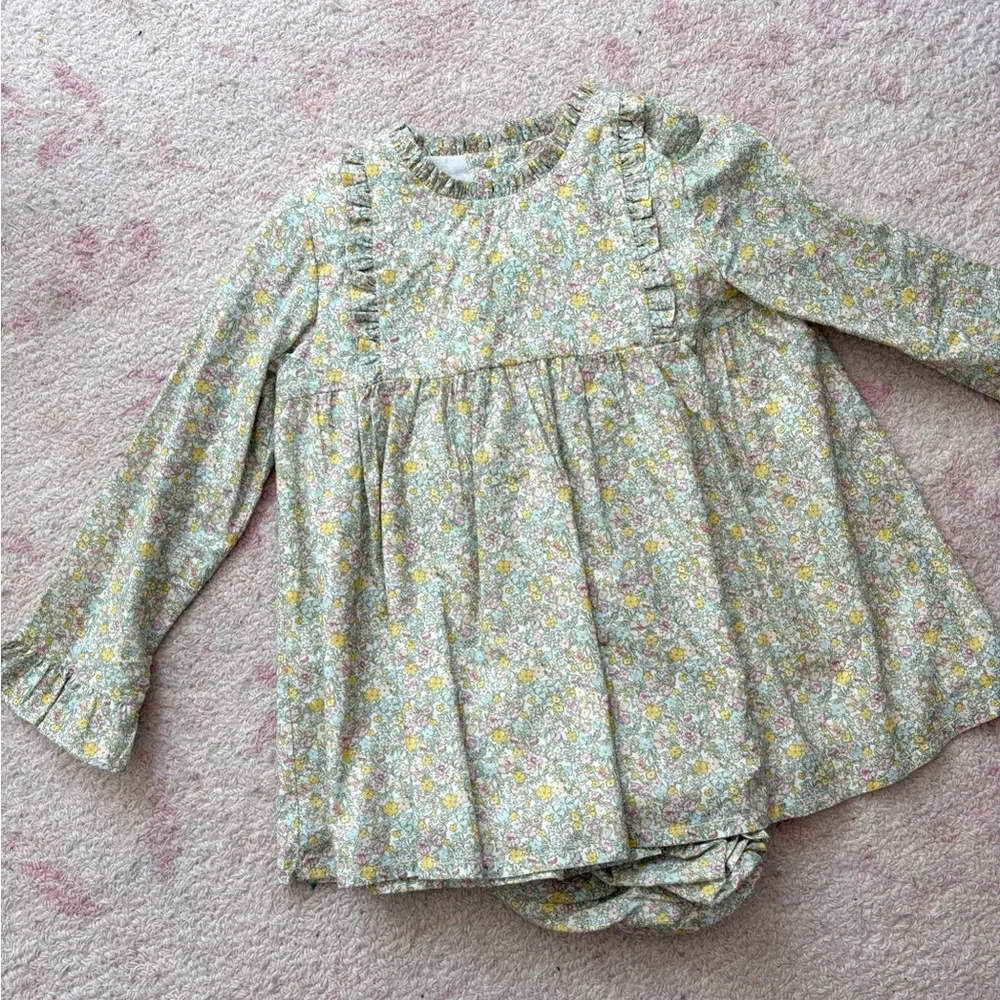 Long-Sleeve Floral Baby Dress and Bloomers - Yellow Floral